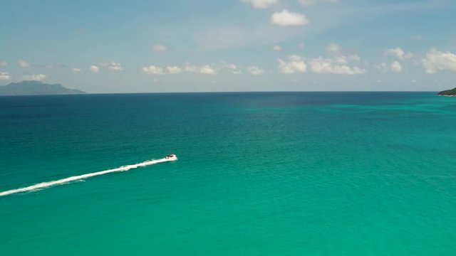  Jet ski at Indian ocean. drone view from above. Holiday activities concept.