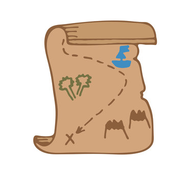 Treasure map. Pirates emblems. Hand drawn illustration in Doodle style. Vector illustration