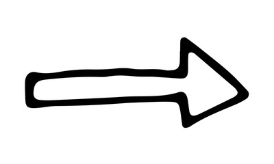 Hand drawn vector outline illustration of arrow icon. Website and social network design element. Internet button template