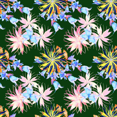 Bell flowers on abstract background, seamless pattern.