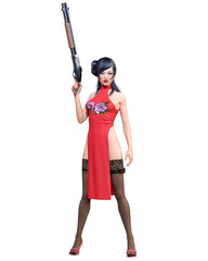 3D japanese warrior amazon woman render.