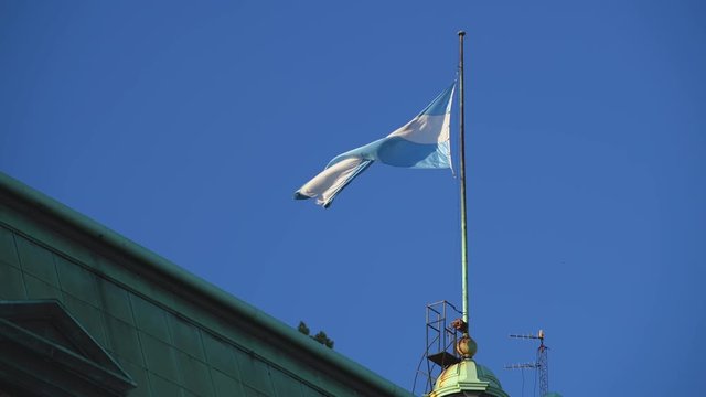The Argentinian flag at the top of the City Hall in Buenos Aires. 