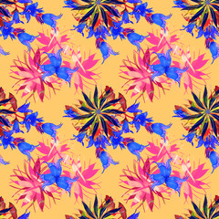 Fototapeta na wymiar Bell flowers on abstract background, seamless pattern.