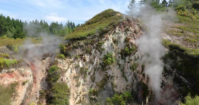 4k locked off stationary motion of Crater Fumarole at Craters of the Moon which is a thermal area that has a lot of geothermal activity north of Taupo on the North Island of New Zealand