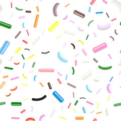 Vector seamless pattern illustration with multi-colored pastry topping in a white