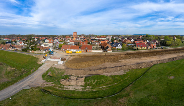 Panorama - dike construction in Sandau Elbe