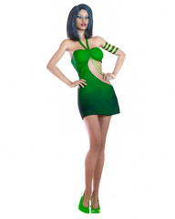 Beautiful woman in short evening mini dress.