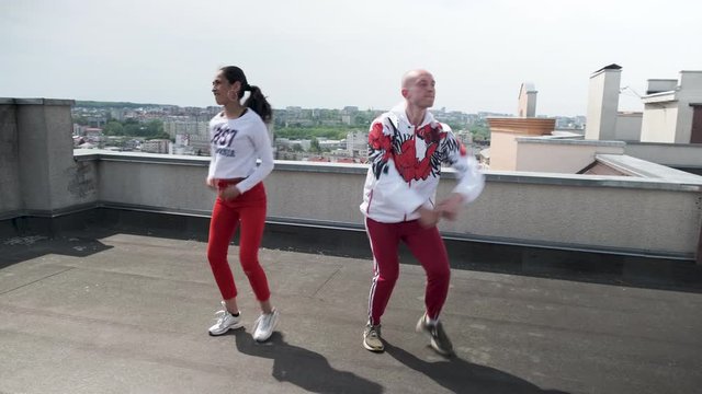 Couple dances separate latina salsa footwork, autentic, rumba cubana on the roof