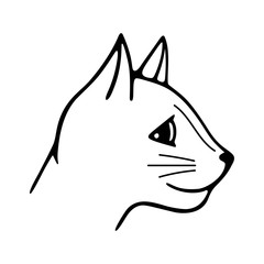 Hand-drawn vector illustration. Cute doodle head of cat black line on a white background