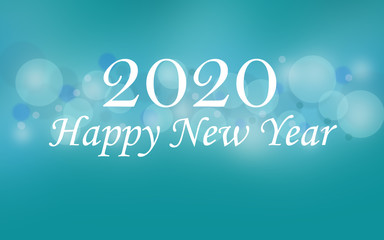 Happy new year 2020 blue bokeh background.