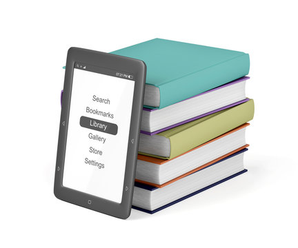 Colorful books and e-book reader
