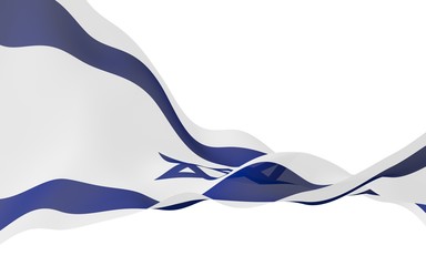 The flag of Israel. State symbol of the State of Israel. A blue Star of David between two horizontal blue stripes on a white field. 3d illustration