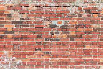 Weathered red brick wall for background use