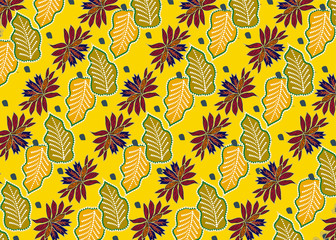 Naklejka na ściany i meble Indonesian batik motifs with very distinctive plant patterns. Batik is a wax coloring technique that is applied to a cloth, this technique originates from Indonesia. Design, Vector 