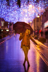girl walks the streets of the night city