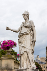 Marble statue of Minerva the Goddess of Wisdom statue inside Jardin du Luxembourg, Paris, France.