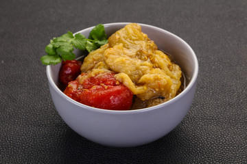 Caucasian cuisine - baked eggplant and tomato