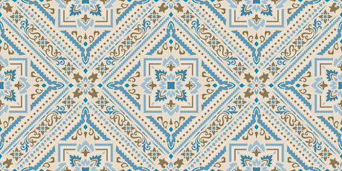 Rectangular seamless Bandana Print vector design for rug, carpet, tapis, shawl, towel, textile, yoga mat. Neck scarf or kerchief pattern design. Traditional ornamental ethnic pattern with paisley. - 352221216