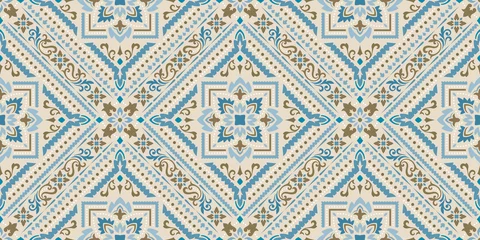  Rectangular seamless Bandana Print vector design for rug, carpet, tapis, shawl, towel, textile, yoga mat. Neck scarf or kerchief pattern design. Traditional ornamental ethnic pattern with paisley. © sanyal