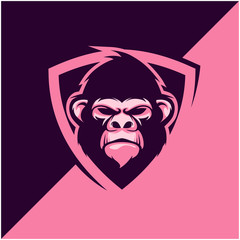 Gorilla head logo for sport or esport team. Design element for company logo, label, emblem, apparel or other merchandise. Scalable and editable Vector illustration