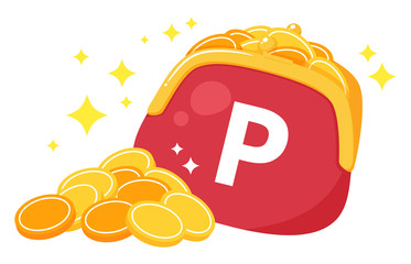 がま口財布のイラスト_あふれるポイントコイン