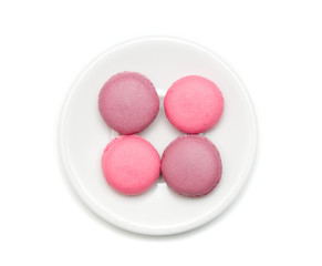 Macarun on saucer on white