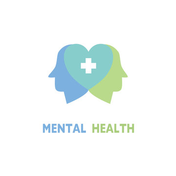 Mental health logo in flat design vector illustration on white background. Mindfulness. Mind care. Psychological therapy and treatment. 
