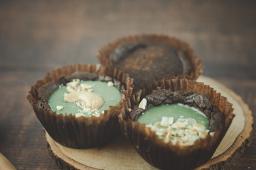 Chocolate brownie tart with various of topping