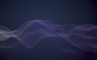 Abstract landscape on a blue background. Cyberspace grid. hi tech network. 3d technology illustration. 3D illustration