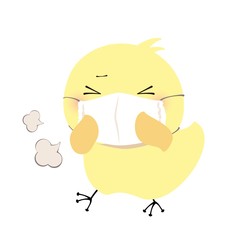 マスクをつけて咳込むひよこ