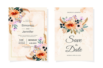  wedding invitation card with watercolor floral