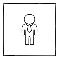 Doodle man or genderless person icon or logo, hand drawn with thin black line.