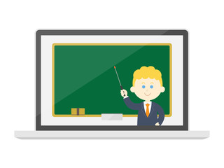 オンライン授業をする先生のイラスト
