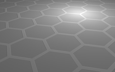 Honeycomb on a gray background. Perspective view on polygon look like honeycomb. Extruded, bump cell. Isometric geometry. 3D illustration