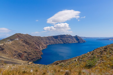 The mountains and the Bay of Santorini