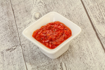 Tomato spicy sauce in the bowl
