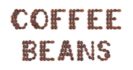 High resolution roasted coffee beans in letters