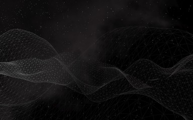 Black abstract background. Hi tech network. Cyberspace grid. Outer space. Starry outer space texture. 3D illustration