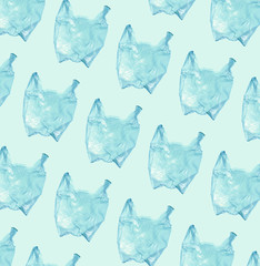 Obraz premium Light blue plastic bag on blue background. The pattern of the packages