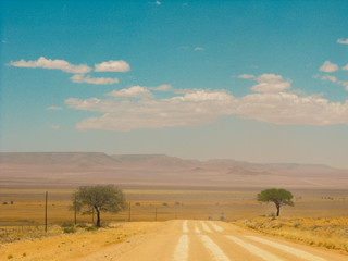 Long dirt road in the middle of nowhere in the west of Namibia