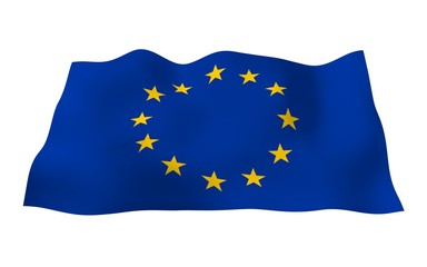 Slightly waving flag of the European Union isolated on white background, 3D rendering. Symbol of Europe. 3D illustration