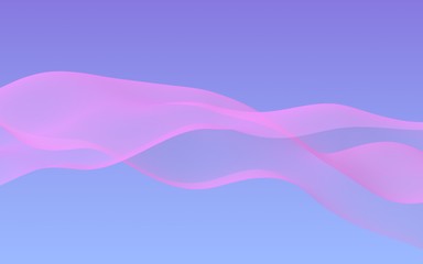 Pink wave on blue sky abstract background. Fluttering pink scarf. Waving on wind pink fabric. 3D illustration