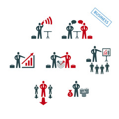 Vector illustration of a group, a set of icons in the same style, showing the sequence of the story from the call to the result for business and marketing