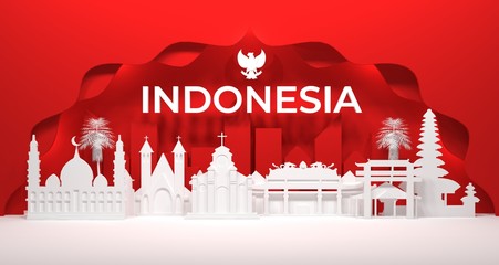 3d illstration of city ​​building and proper worship of religious communities in Indonesia. Background for independence day banners and Indonesian national holidays.