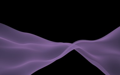 Abstract purple wave. Raster air background. Bright gray ribbon on dark background. Gray scarf. Abstract gray smoke. 3D illustration