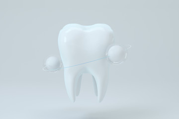 White tooth with protective ring surrounded, 3d rendering.