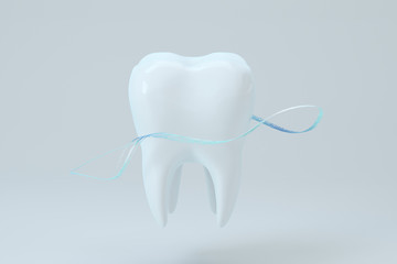 White tooth with blue gradient particles surrounded, 3d rendering.