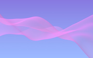 Pink wave on blue sky abstract background. Fluttering pink scarf. Waving on wind pink fabric. 3D illustration