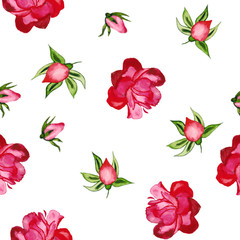 Watercolor illustration of a rose with leaves and buds. Seamless . For cards,pattern on fabric.