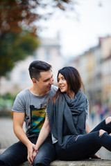 Couple have fun in the city. lviv